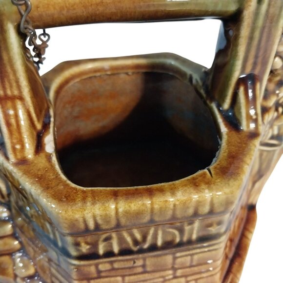 McCoy Wishing Well Planter Brown Glaze With Bucket & Chain Decor - Picture 8 of 8